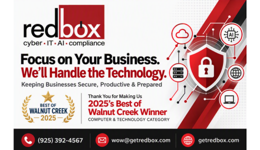 Thank you to the Walnut Creek Chamber of Commerce for naming Red Box the 2025 Best Computer and Technology Business.