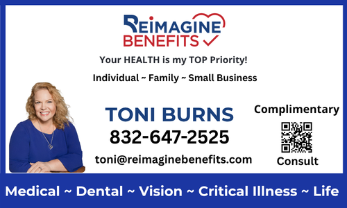 Toni Burns with Reimagine Benefits specializes in customized health insurance benefits for individuals, families and small businesses.  Please reach out if you have any questions or I need to make any changes or adjustments.