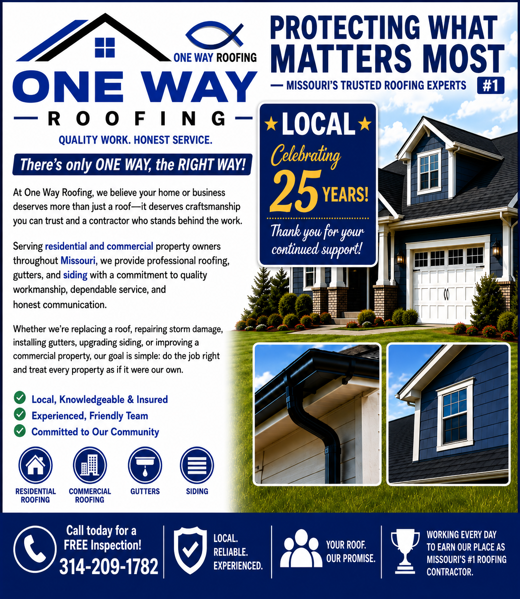 Oneway Roofing is Local and Celebrating 25 years in North County